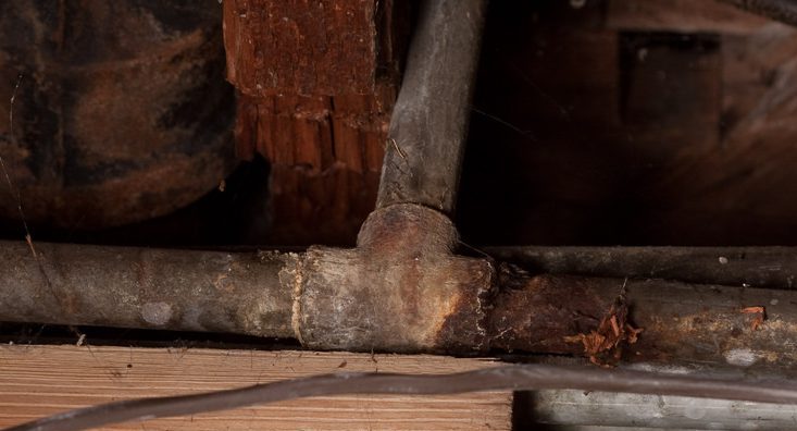 A rusted, corroded metal pipe
